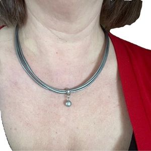 four strand gunmetal gray necklace with drop pearl classy elegant minimalist